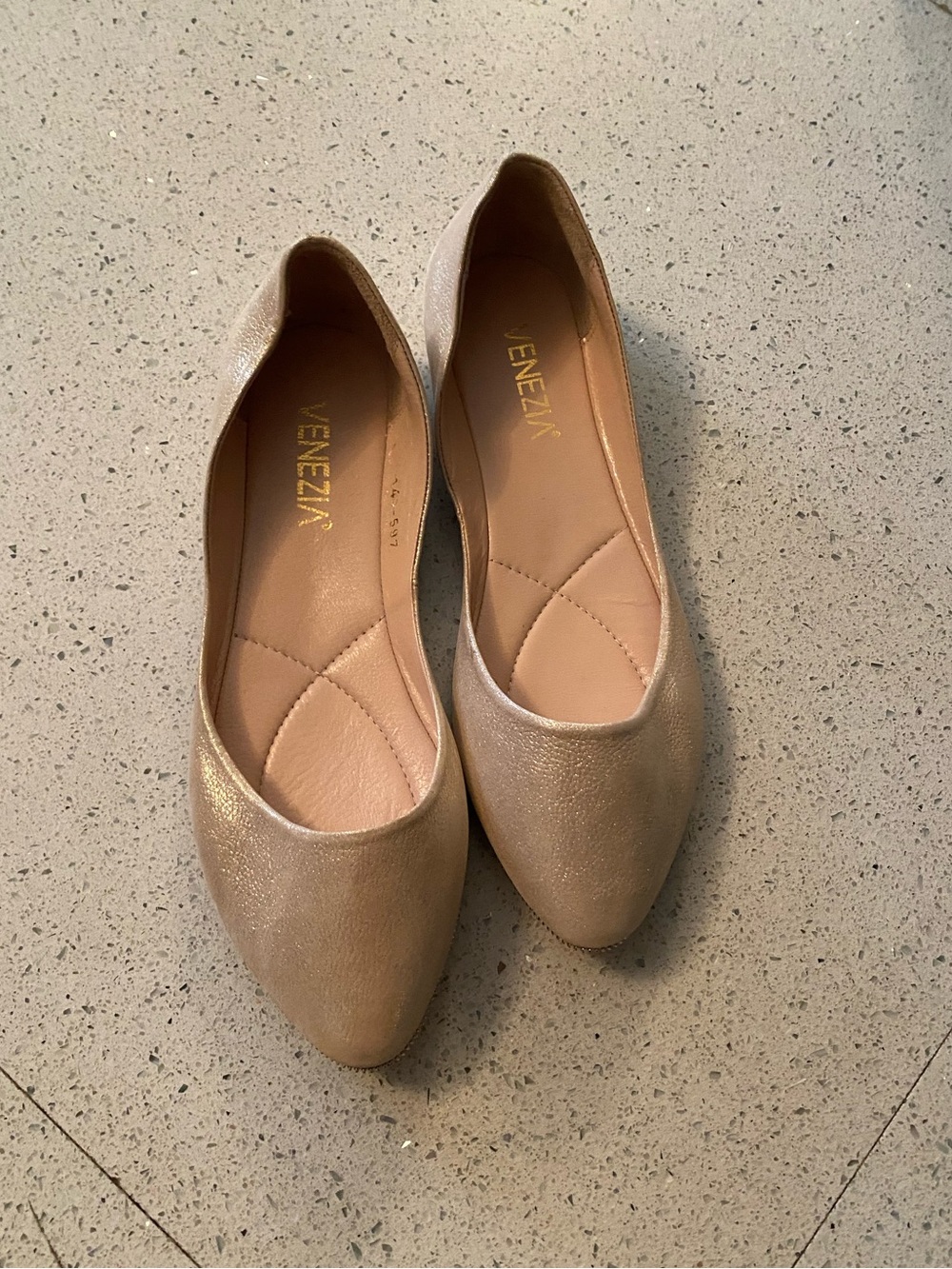 Venezia Shimmery Nude Pointed-Toe Flats
